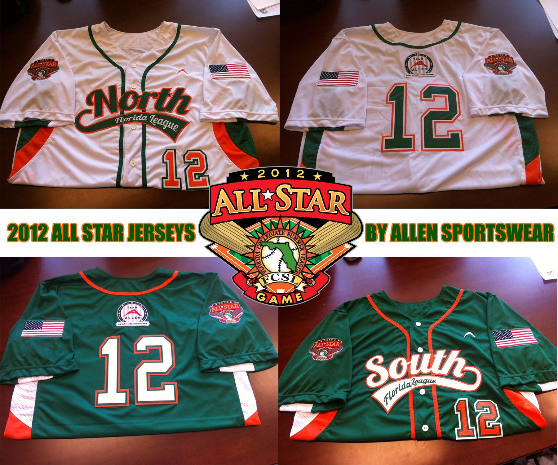 2012 All-Star baseball jerseys by Allen Sportswear, North and South Florida League