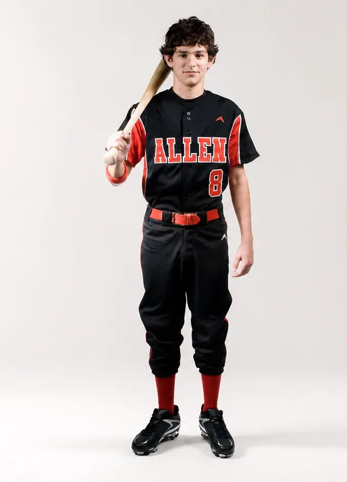 Baseball player in a custom Allen Sportswear uniform