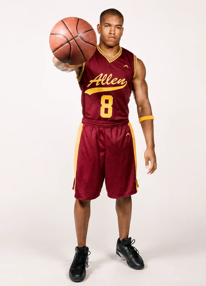 Basketball player in a custom Allen Sportswear uniform