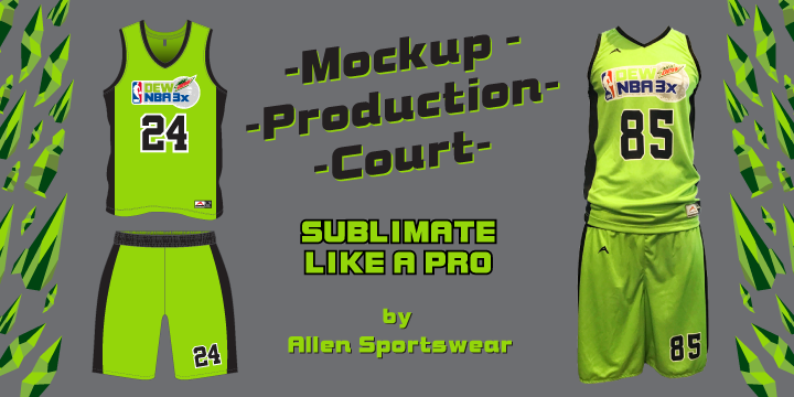 Allen Sportswear Dew NBA 3x official uniforms, mockup to production, lime green sublimated