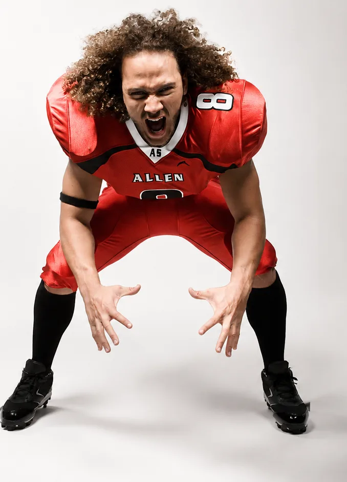 Football player in a custom Allen Sportswear uniform