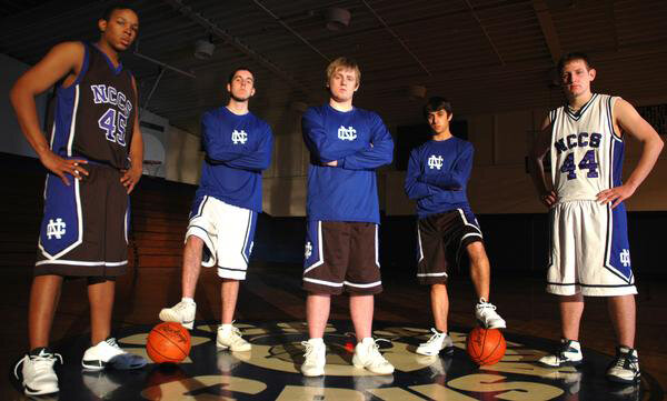 NCCS basketball team in custom Allen Sportswear uniforms