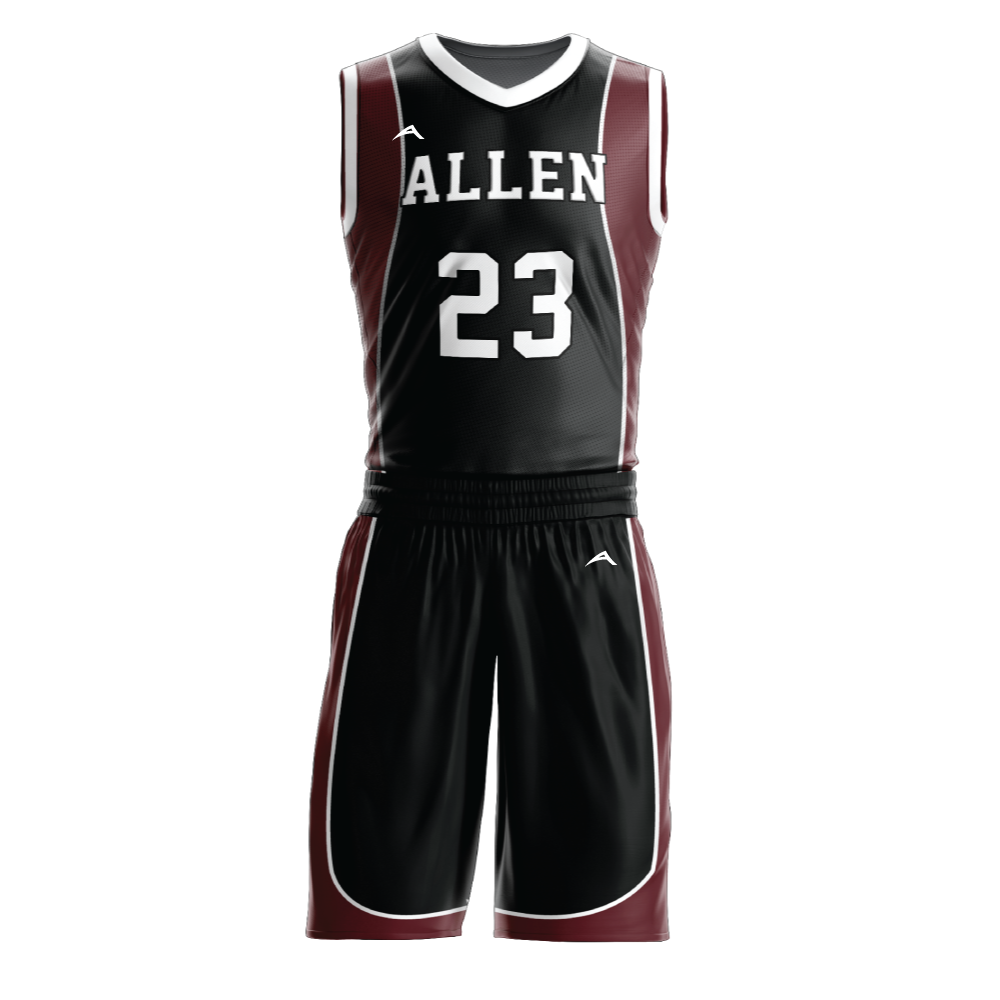 Maroon Edge Basketball Uniform — Allen Sportswear